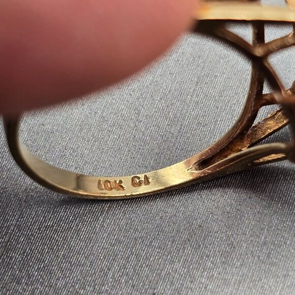 10K Yellow Gold Garnet & Diamond Ring Size 7 Signed CI 9 Oval Gemstones 3.03g - Picture 10 of 12